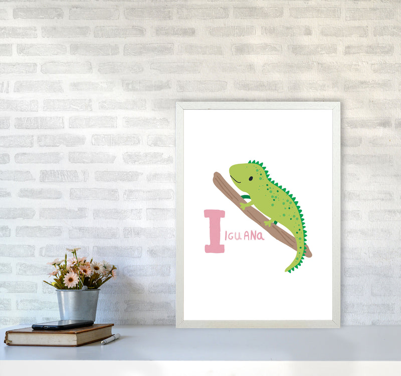 Alphabet Animals, I Is For Iguana Framed Nursey Wall Art Print A2 Oak Frame