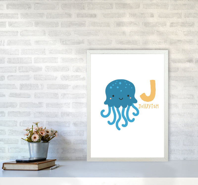 Alphabet Animals, J Is For Jellyfish Framed Nursey Wall Art Print A2 Oak Frame