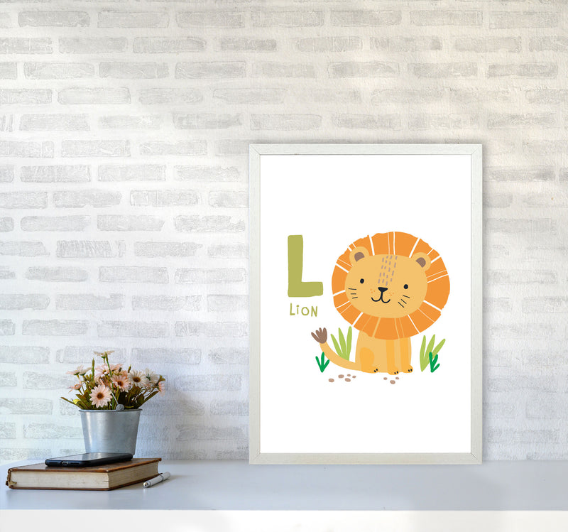 Alphabet Animals, L Is For Lion Framed Nursey Wall Art Print A2 Oak Frame
