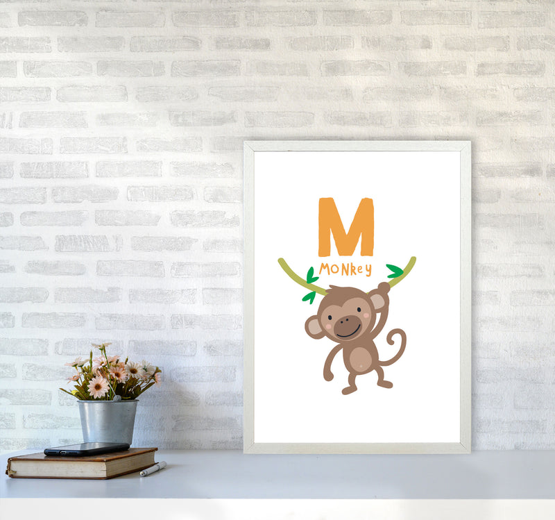 Alphabet Animals, M Is For Monkey Framed Nursey Wall Art Print A2 Oak Frame