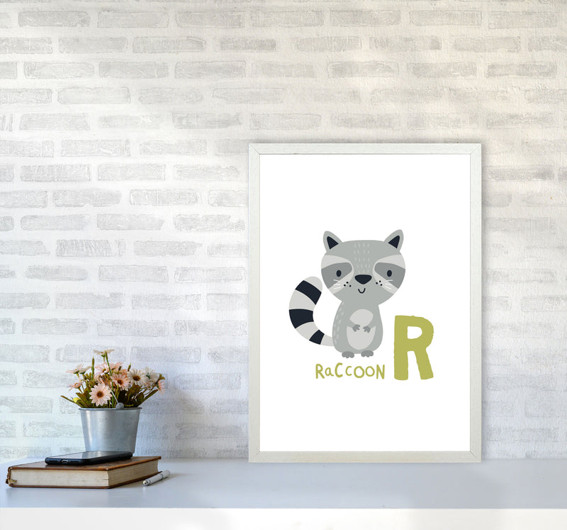 Alphabet Animals, R Is For Raccoon Framed Nursey Wall Art Print A2 Oak Frame