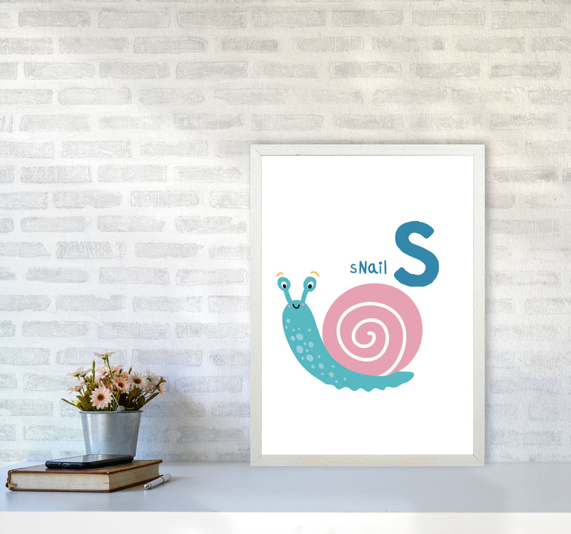 Alphabet Animals, S Is For Snail Framed Nursey Wall Art Print A2 Oak Frame