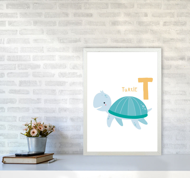 Alphabet Animals, T Is For Turtle Framed Nursey Wall Art Print A2 Oak Frame
