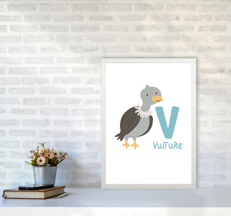 Alphabet Animals, V Is For Vulture Framed Nursey Wall Art Print A2 Oak Frame