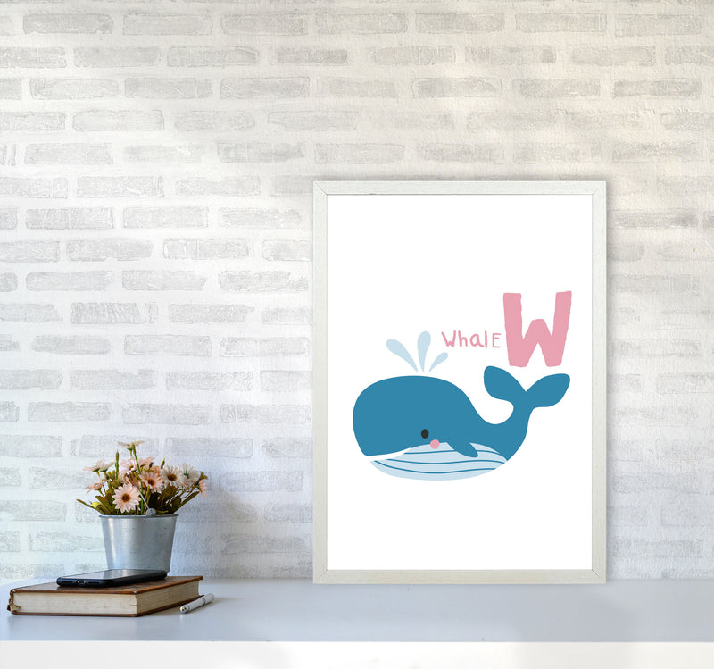 Alphabet Animals, W Is For Whale Framed Nursey Wall Art Print A2 Oak Frame
