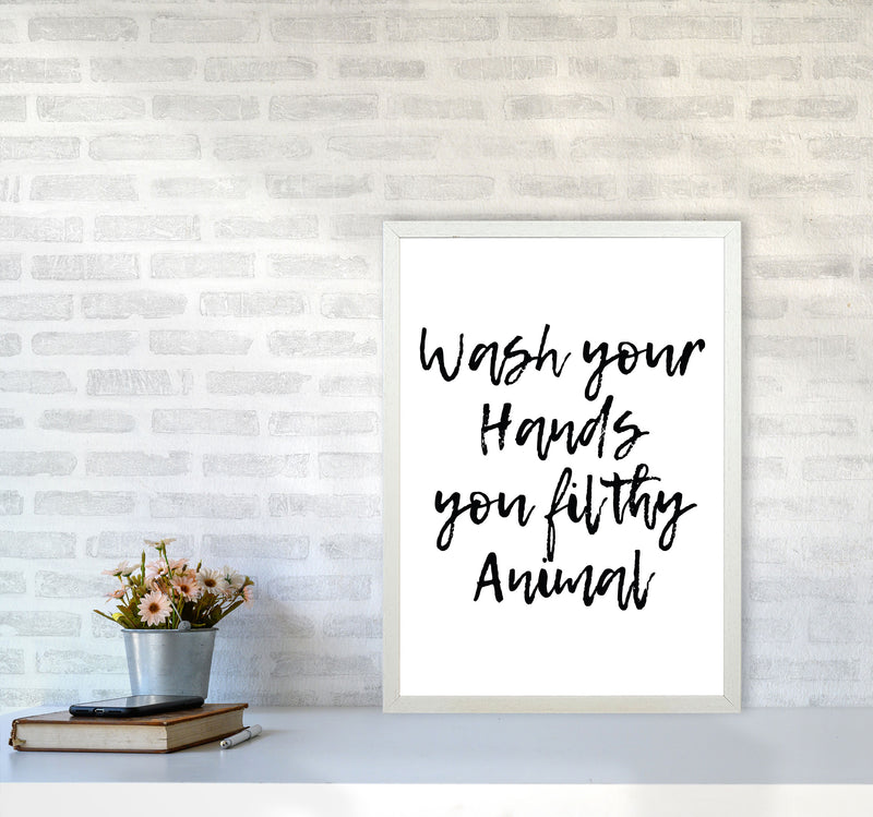 Wash Your Hands You Filthy Animal, Bathroom Modern Print, Framed Wall Art A2 Oak Frame