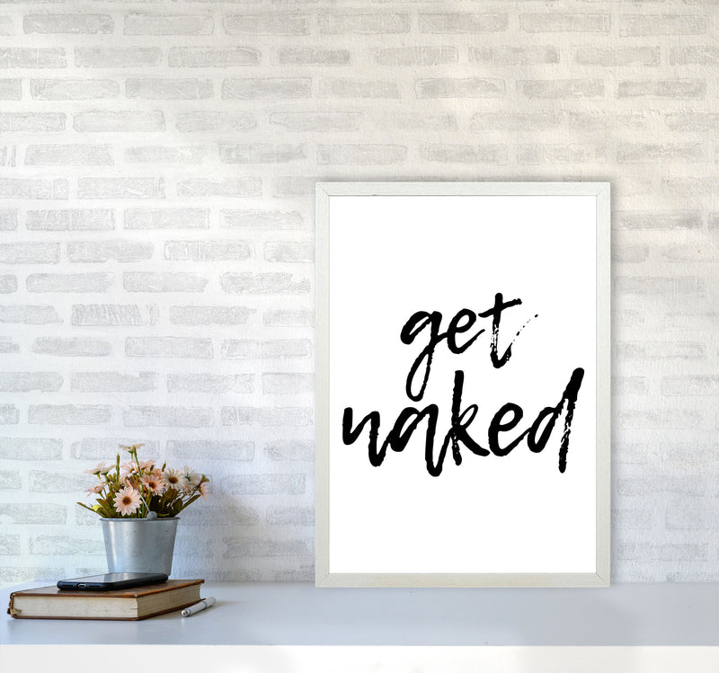 Get Naked, Bathroom Modern Print, Framed Bathroom Wall Art A2 Oak Frame