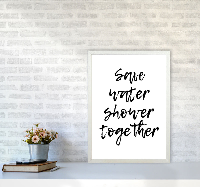 Shower Together, Bathroom Modern Print, Framed Bathroom Wall Art A2 Oak Frame