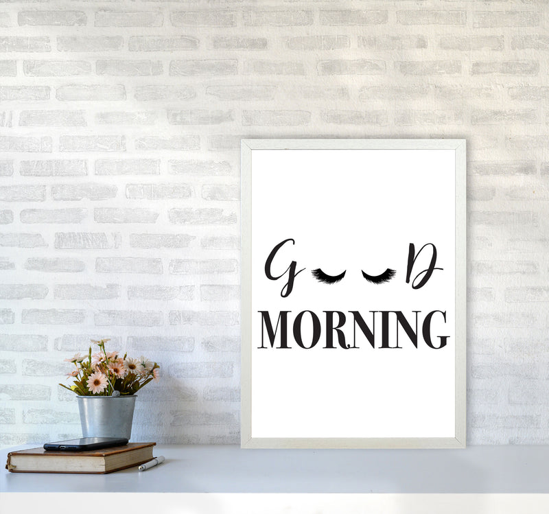 Good Morning Lashes Framed Typography Wall Art Print A2 Oak Frame
