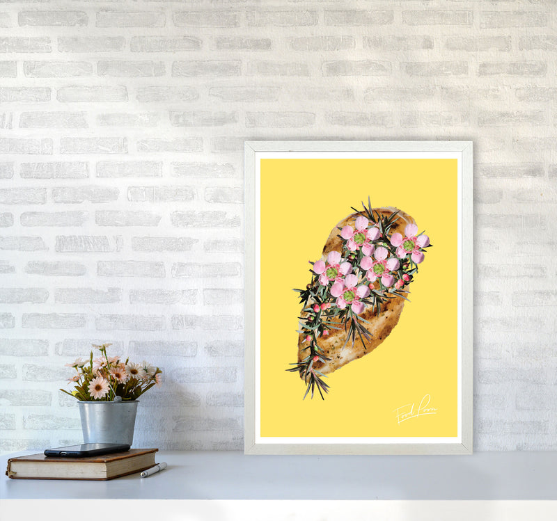 Yellow Chicken Food Print, Framed Kitchen Wall Art A2 Oak Frame