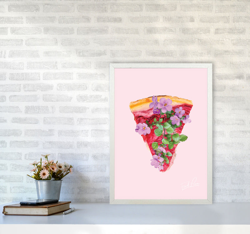 Pink Cherry Pie Floral Food Print, Framed Kitchen Wall Art A2 Oak Frame