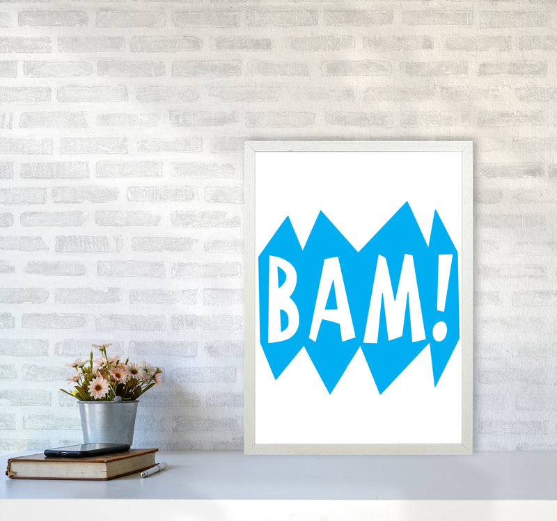 BAM! Blue Framed Nursey Wall Art Print A2 Oak Frame