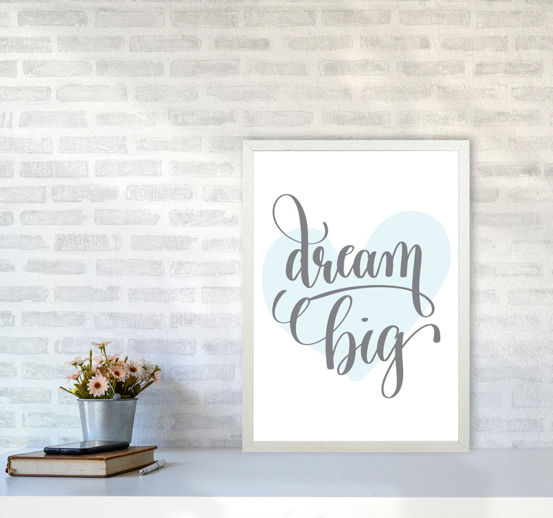 Dream Big Blue Heart Framed Nursey Wall Art Print A2 Oak Frame