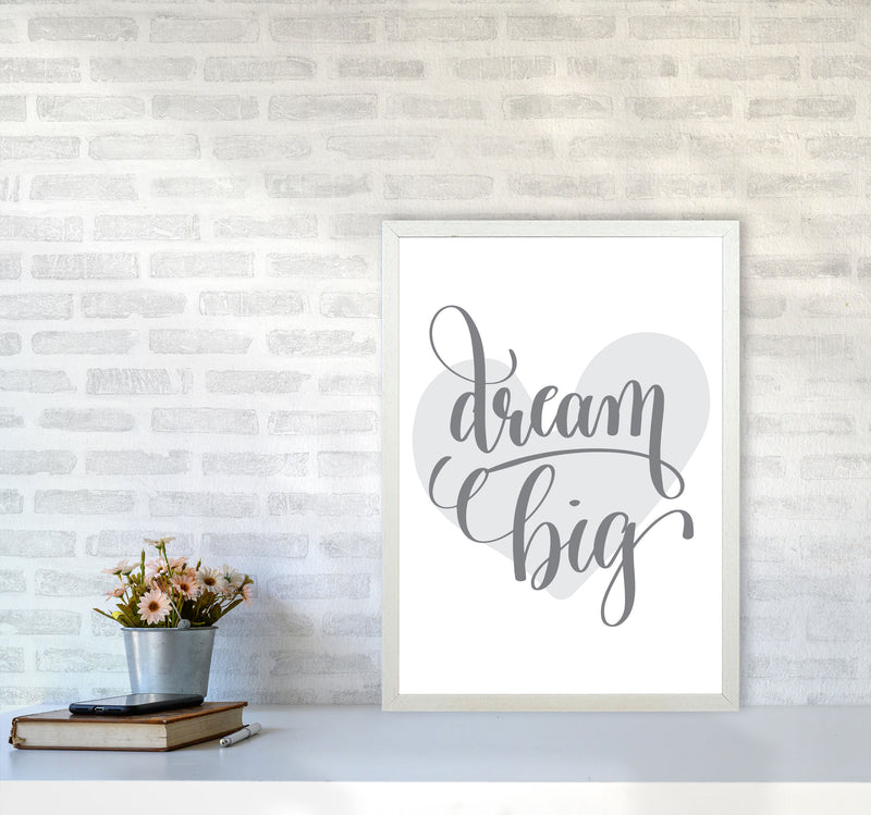 Dream Big Grey Heart Framed Nursey Wall Art Print A2 Oak Frame