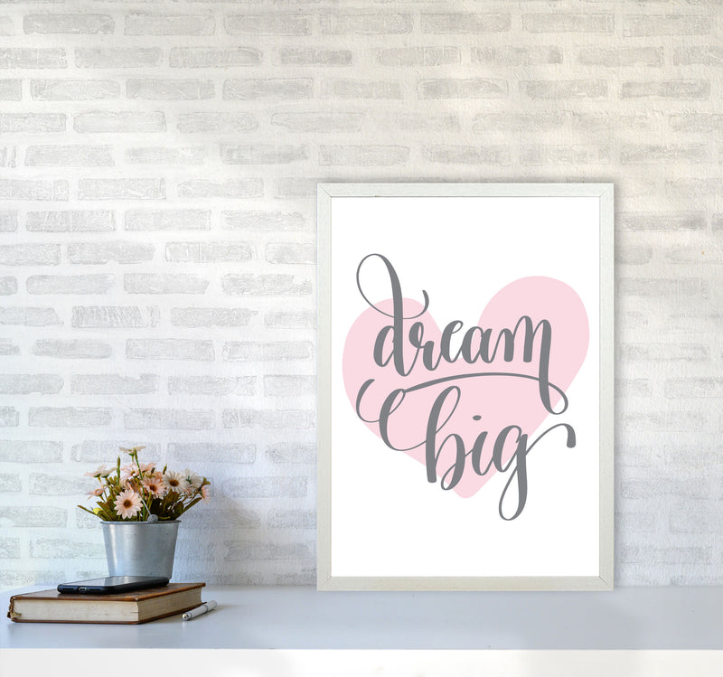 Dream Big Pink Heart Framed Nursey Wall Art Print A2 Oak Frame