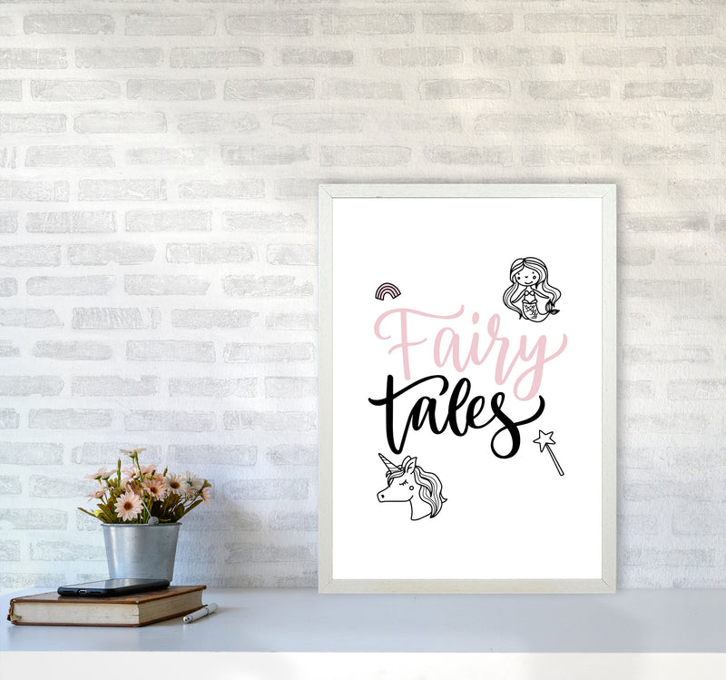 Fairy Tales Black And Pink Framed Nursey Wall Art Print A2 Oak Frame