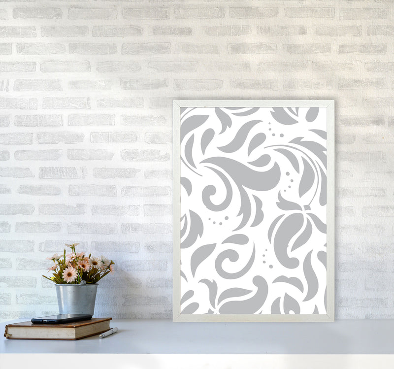 Grey Floral Pattern Modern Print A2 Oak Frame