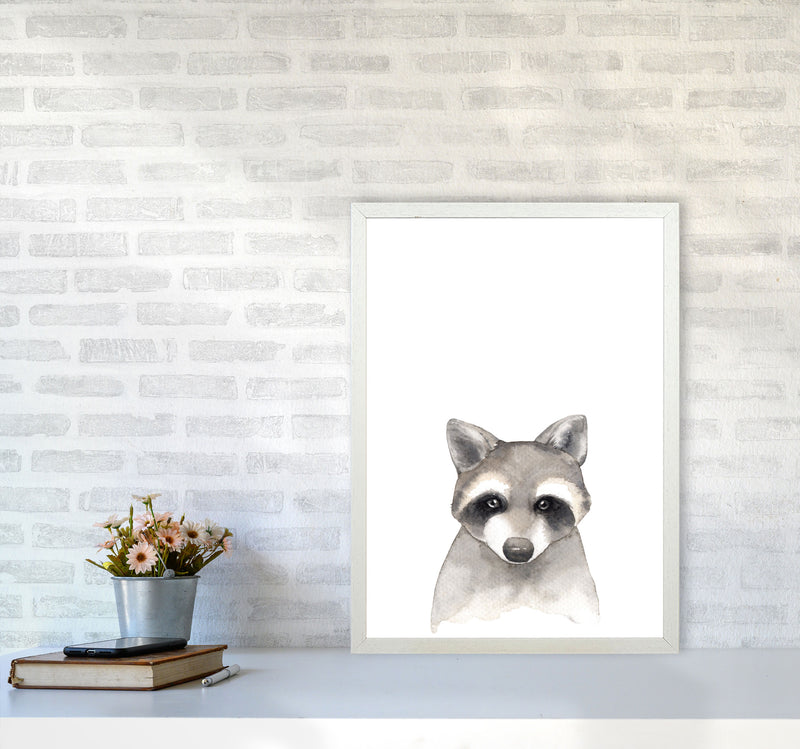 Forest Friends, Cute Raccoon Modern Print Animal Art Print A2 Oak Frame