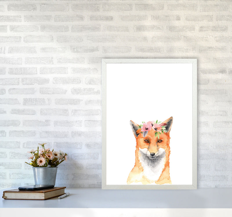 Forest Friends, Floral Fox Modern Print Animal Art Print A2 Oak Frame