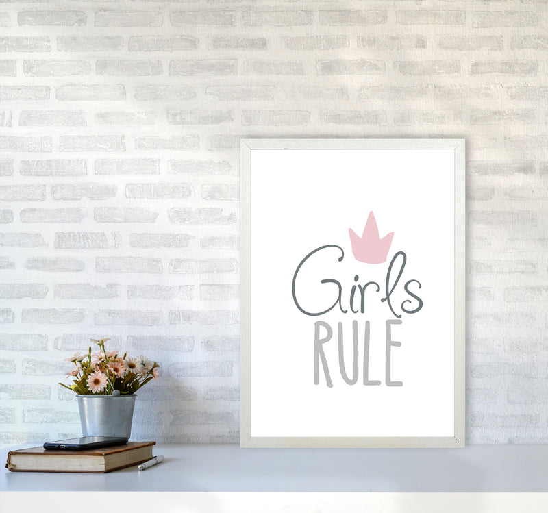 Girls Rule Framed Nursey Wall Art Print A2 Oak Frame