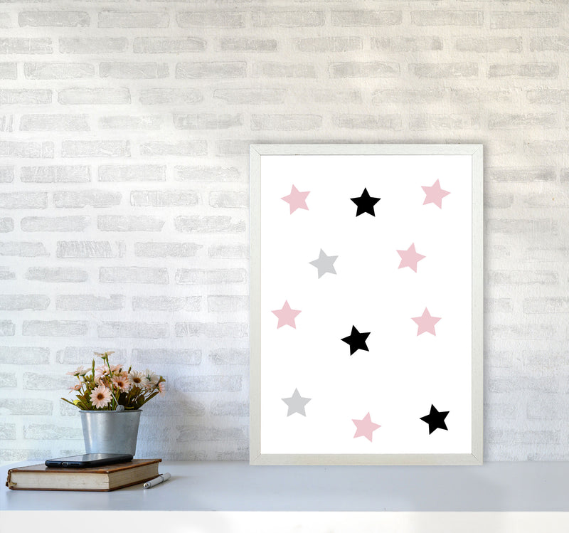 Pink Black And Grey Stars Modern Print A2 Oak Frame