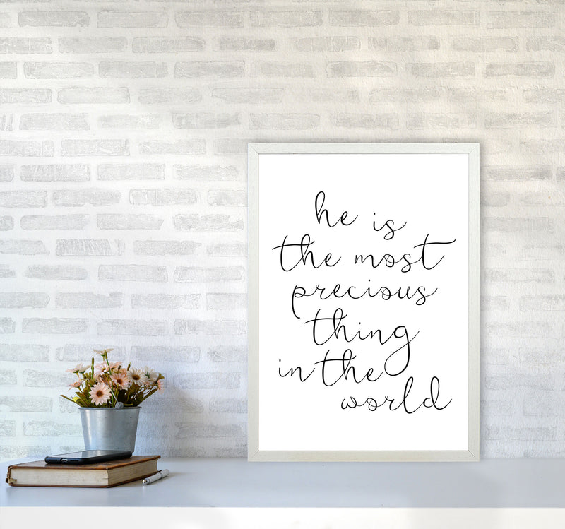He Is The Most Precious Thing In The World Black Typography Wall Art Print A2 Oak Frame