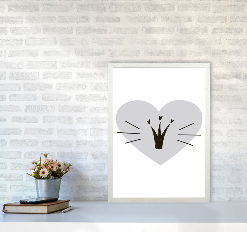 Crown With Grey Heart Framed Nursey Wall Art Print A2 Oak Frame