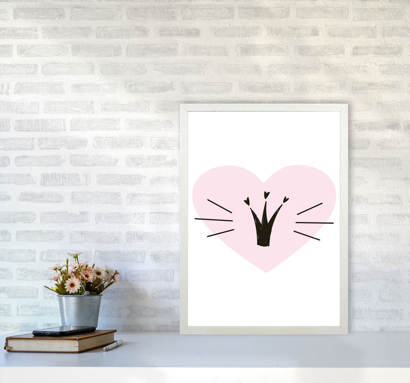 Crown With Pink Heart Framed Nursey Wall Art Print A2 Oak Frame