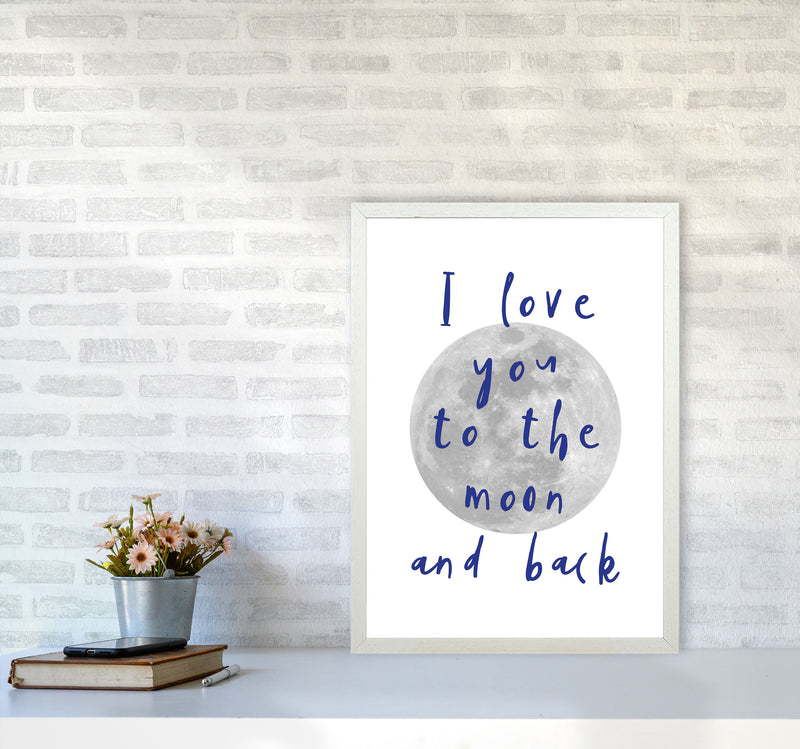 I Love You To The Moon And Back Navy Framed Typography Wall Art Print A2 Oak Frame