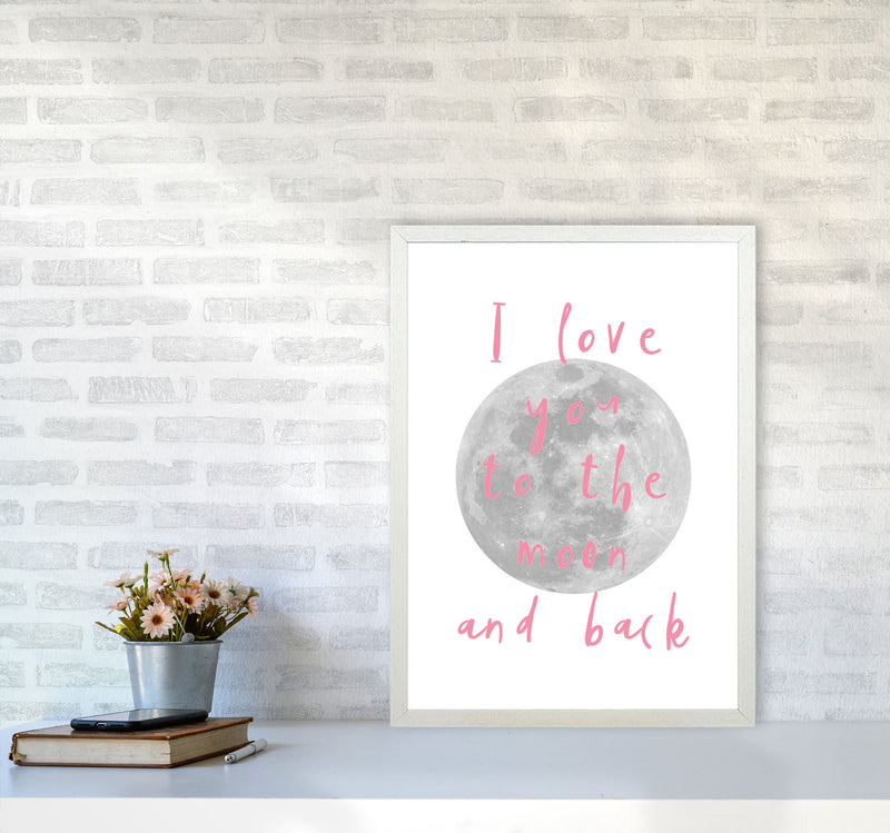 I Love You To The Moon And Back Pink Framed Typography Wall Art Print A2 Oak Frame