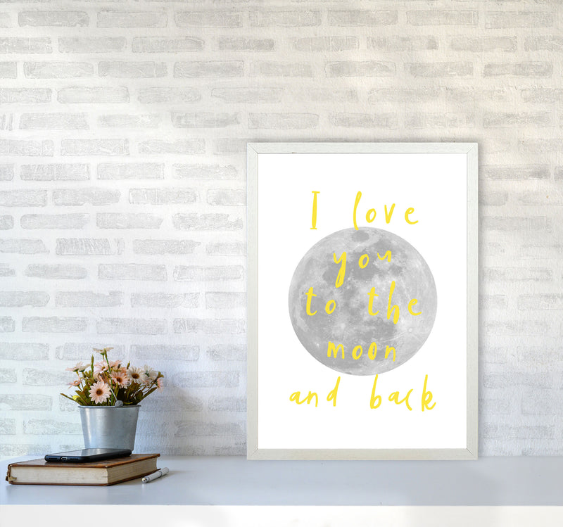 I Love You To The Moon And Back Yellow Framed Typography Wall Art Print A2 Oak Frame