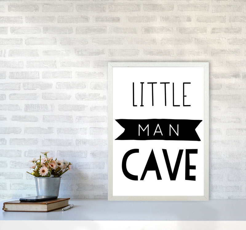 Little Man Cave Black Banner Framed Nursey Wall Art Print A2 Oak Frame