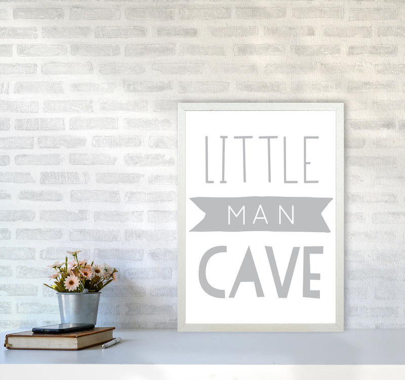 Little Man Cave Grey Banner Framed Nursey Wall Art Print A2 Oak Frame