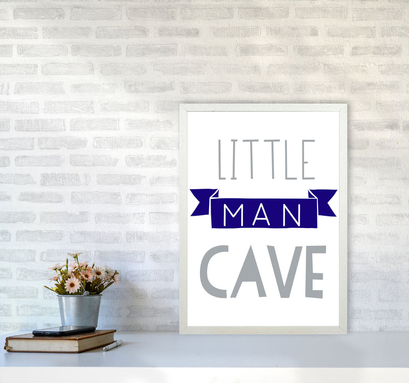 Little Man Cave Navy Banner Framed Nursey Wall Art Print A2 Oak Frame