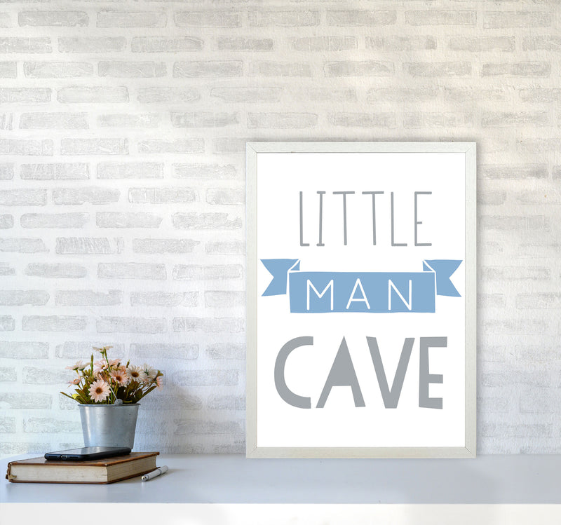 Little Man Cave Blue Banner Framed Nursey Wall Art Print A2 Oak Frame