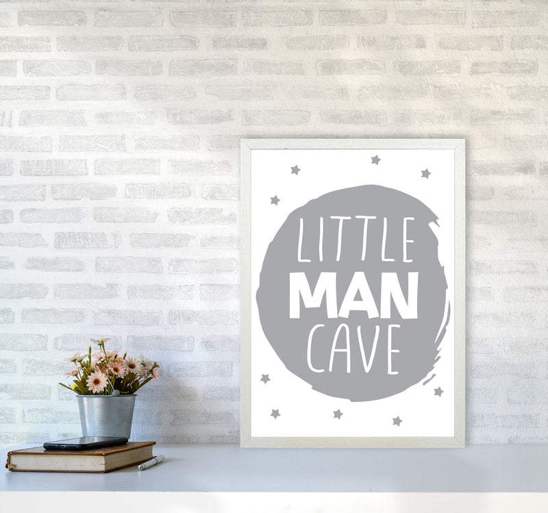 Little Man Cave Grey Circle Framed Nursey Wall Art Print A2 Oak Frame
