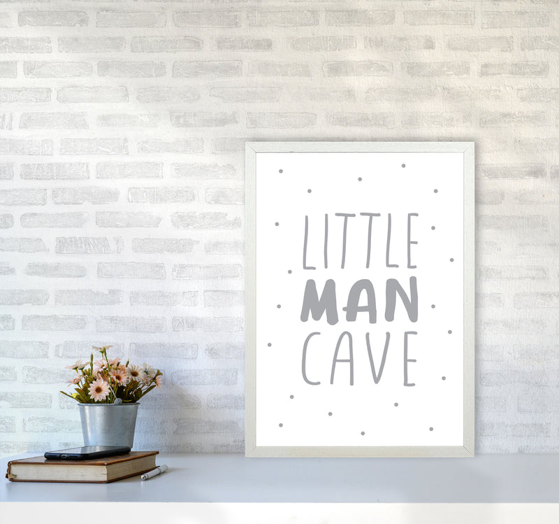 Little Man Cave Grey Dots Framed Nursey Wall Art Print A2 Oak Frame