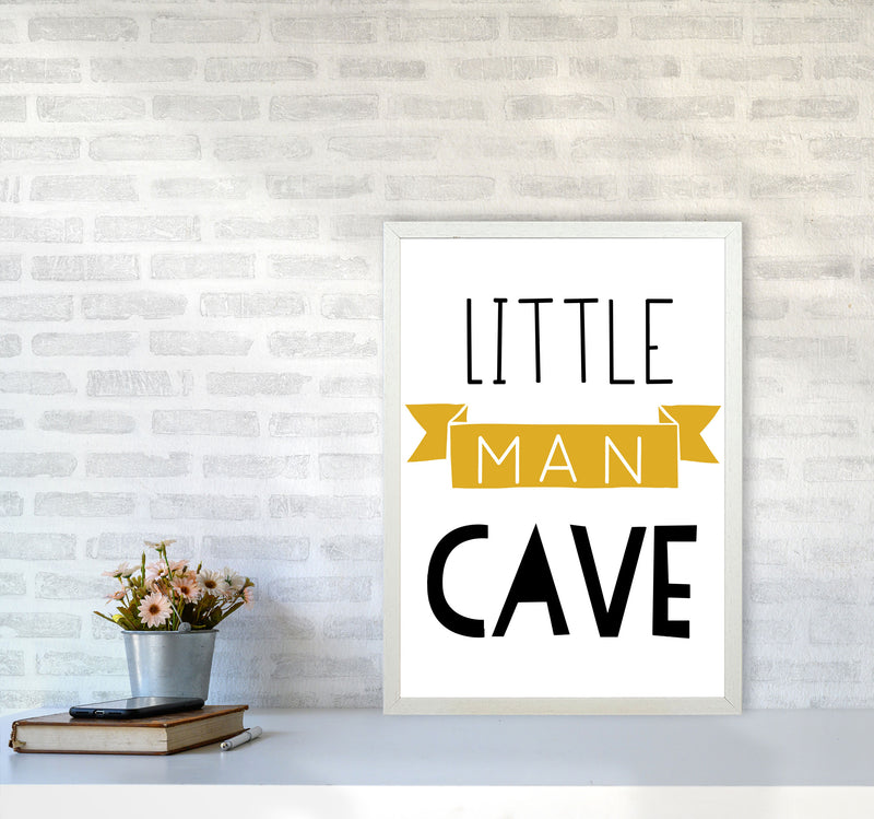 Little Man Cave Mustard Banner Framed Nursey Wall Art Print A2 Oak Frame