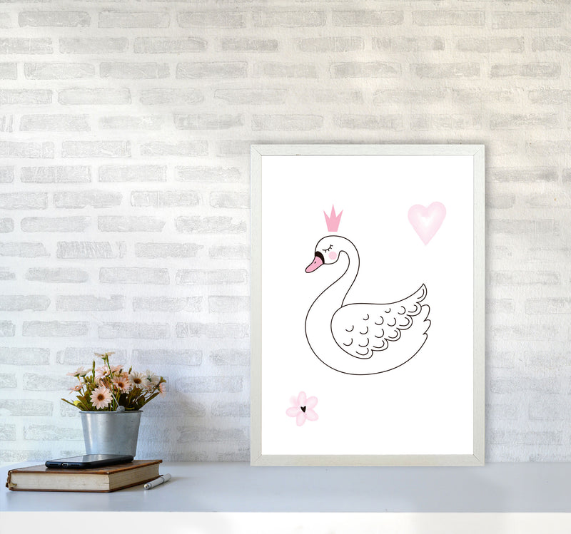 White Swan Modern Print, Animal Art Print A2 Oak Frame