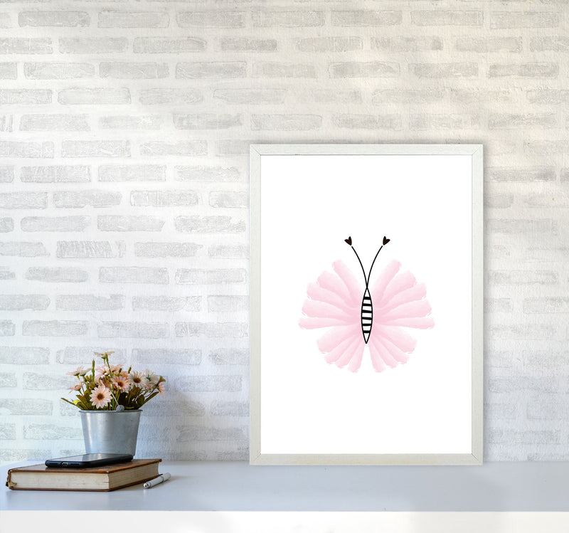 Pink Butterfly Modern Print Animal Art Print A2 Oak Frame