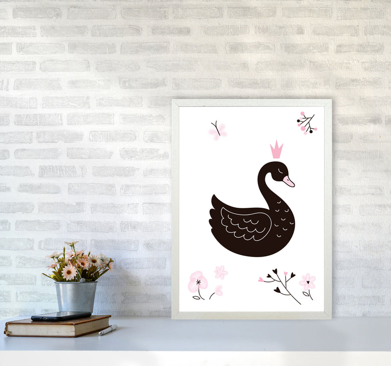 Black Swan Modern Print Animal Art Print A2 Oak Frame
