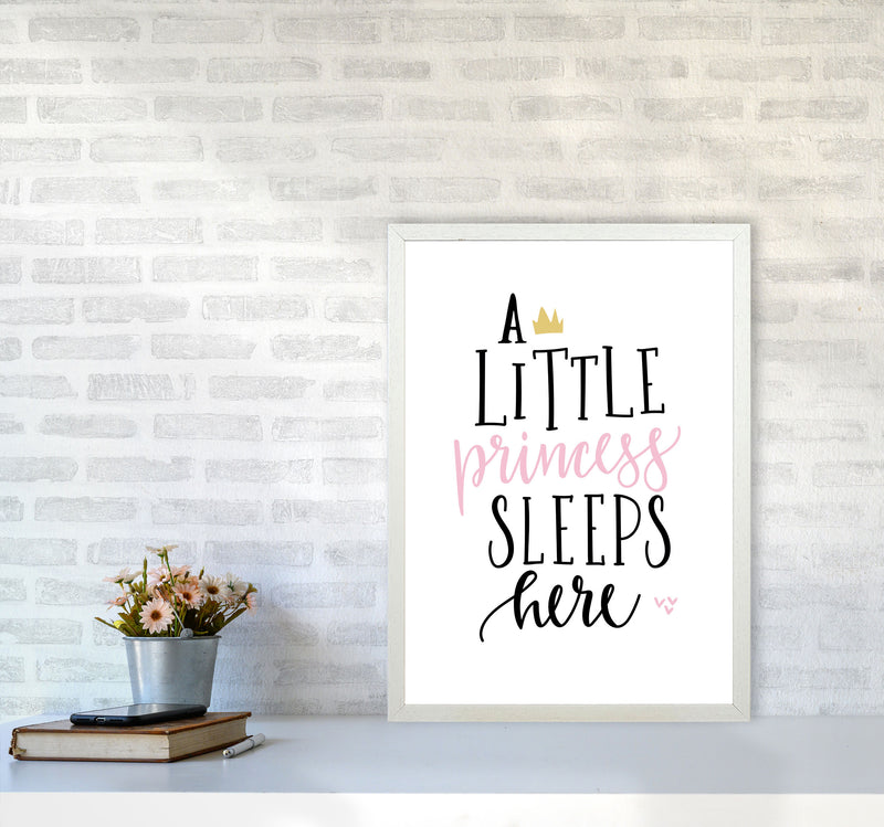 A Little Princess Sleeps Here Framed Nursey Wall Art Print A2 Oak Frame