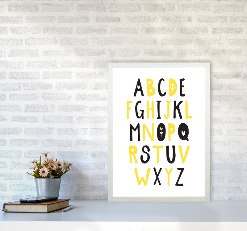 Black And Yellow Alphabet Framed Nursey Wall Art Print A2 Oak Frame