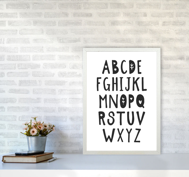 Black Alphabet Framed Nursey Wall Art Print A2 Oak Frame