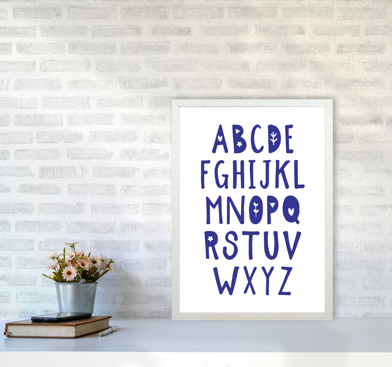 Navy Alphabet Framed Typography Wall Art Print A2 Oak Frame