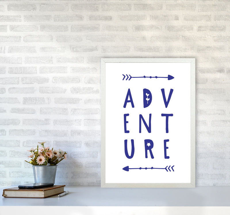 Adventure Navy Framed Typography Wall Art Print A2 Oak Frame