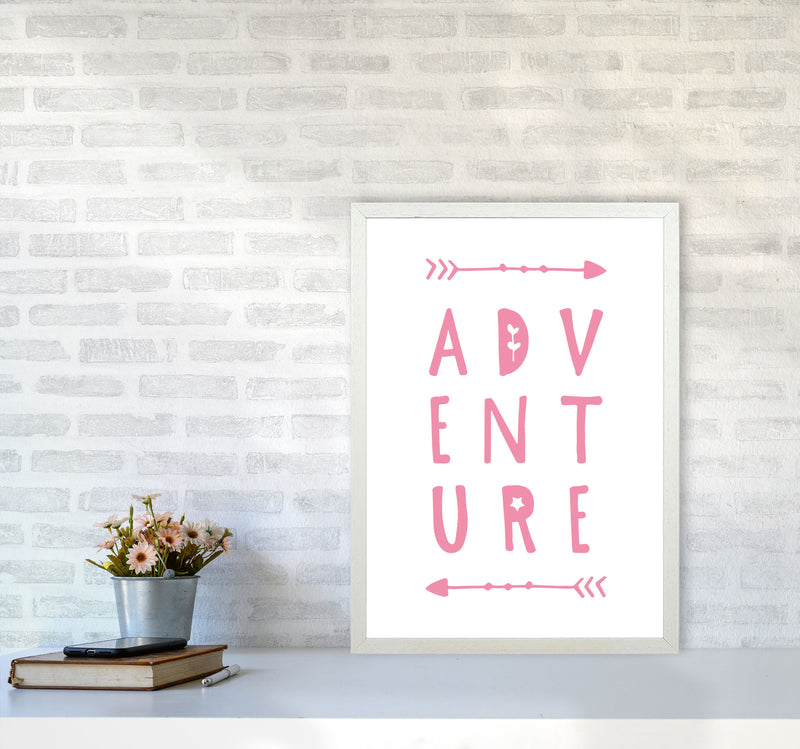 Adventure Pink Framed Typography Wall Art Print A2 Oak Frame