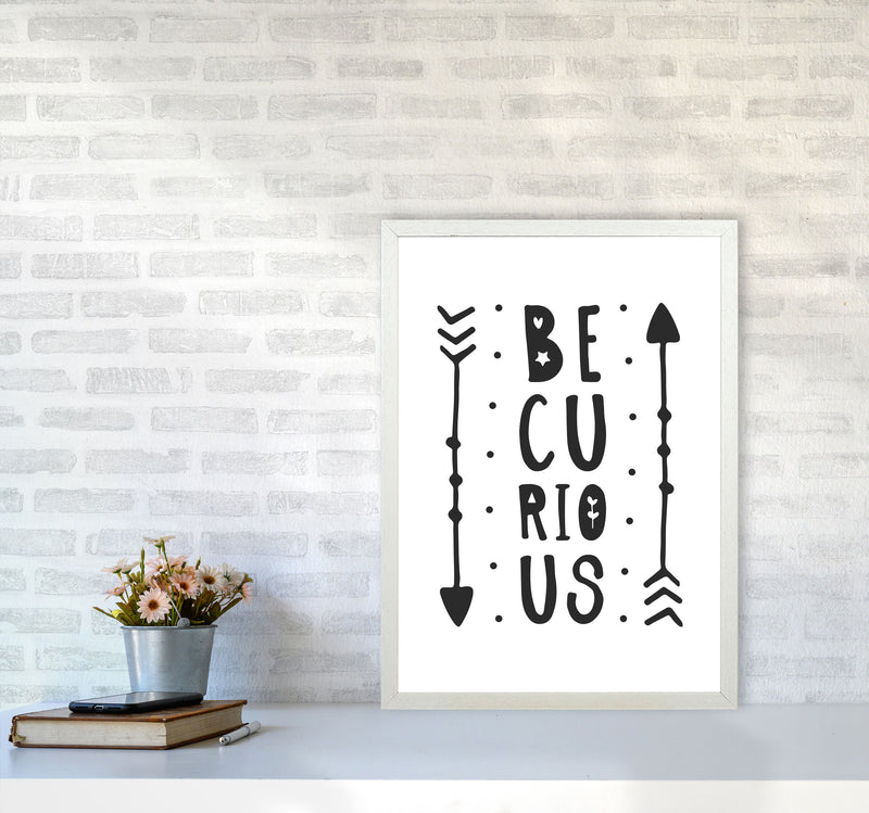 Be Curious Black Framed Typography Wall Art Print A2 Oak Frame