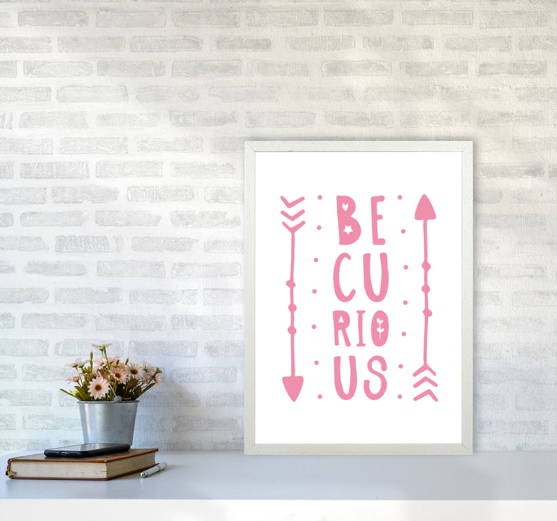 Be Curious Pink Framed Typography Wall Art Print A2 Oak Frame