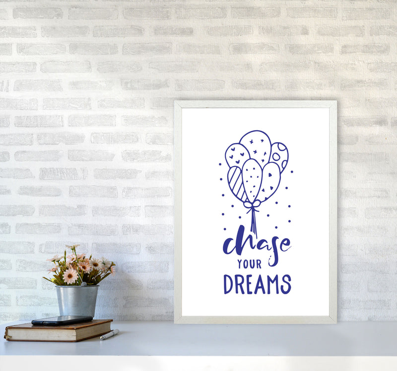 Chase Your Dreams Navy Framed Typography Wall Art Print A2 Oak Frame